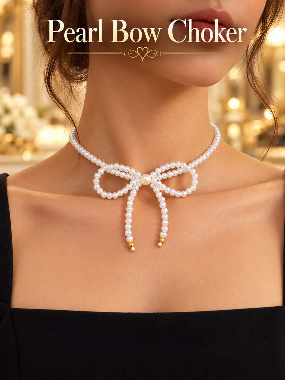Elegant White Pearl Bow Choker handmade